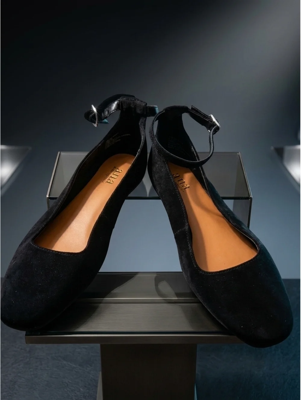 a.n.a Kearny Black Faux Suede Ankle Strap Ballet Flats Women's Size 8M